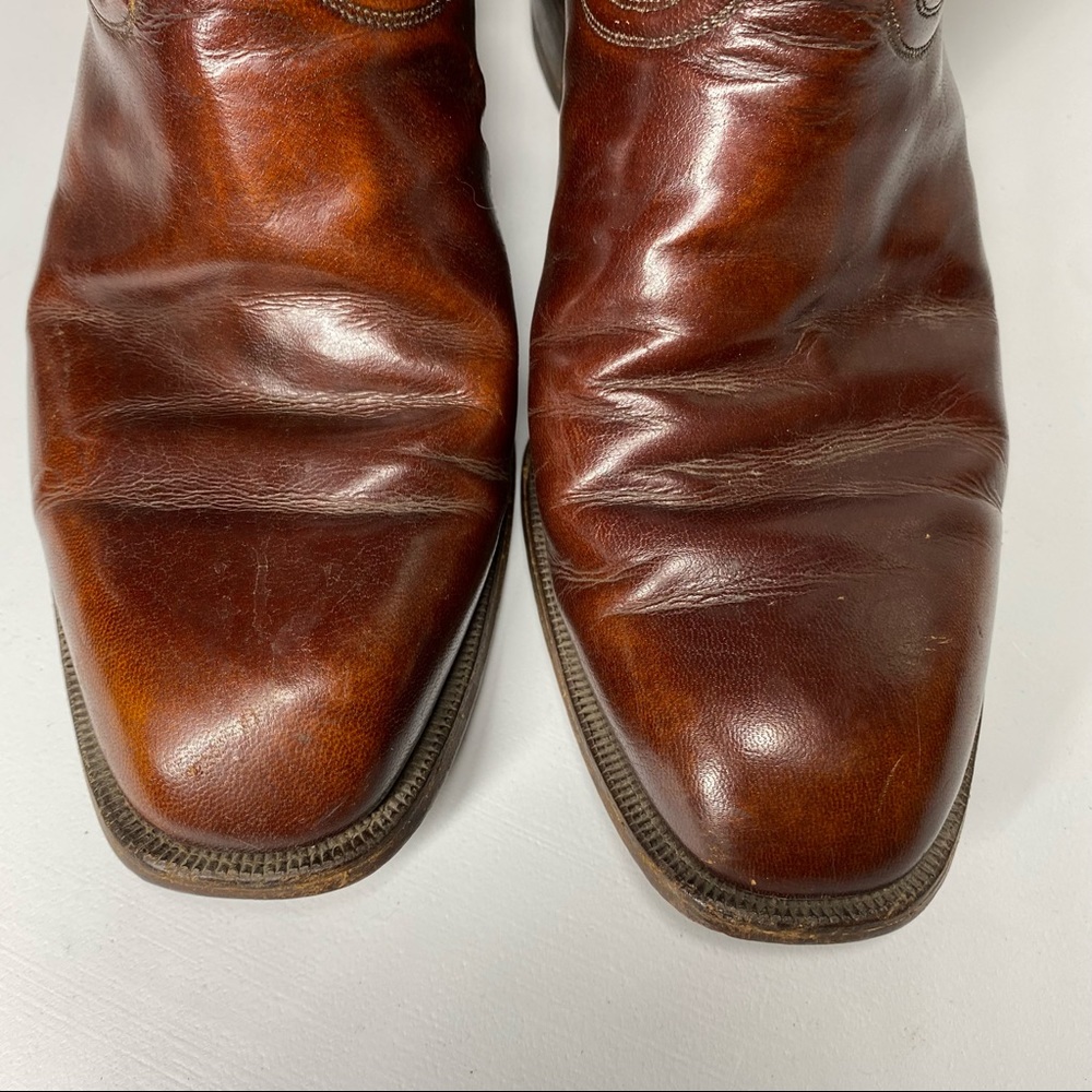 VINTAGE Johnston & Murphy Stovepipe Leather Cowboy Western Work Boots 8.5 Wide - Picture 3 of 9